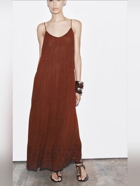 Zara- M -Spaghetti Strap Maxi Dress in Brown